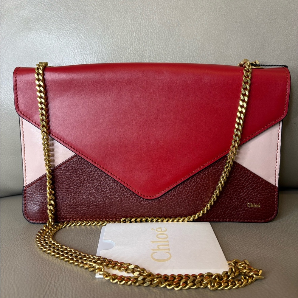 Chloe Tri-color Envelope Leather bag/wallet with chain